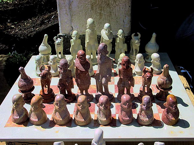 A stone chess set in the Nairobi market, Kenya 2000