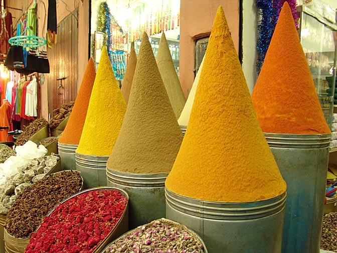 Colored spices' display in the Souk (market), The Medina (old city) 2007