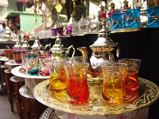 Colorful tea-serving sets in the Souk (market), The Medina (old city) 2007