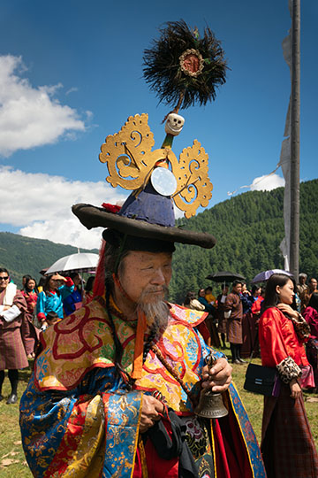 Costumed dancer at Thangbi Mani Cheopa/Festival in Chhoekhor Gewog, Bumthang 2018