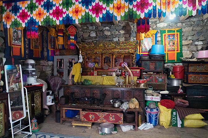 Corner of worship in a local house in Lingzhi, at an altitude of 4,150m, October 2018