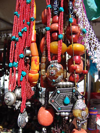 Colorful Tibetan jewelry in the Barkhor Market, Lhasa 2004