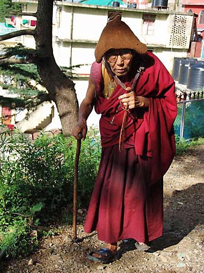 An old Tibetan monk at a trail in McLeod Ganj, 2004