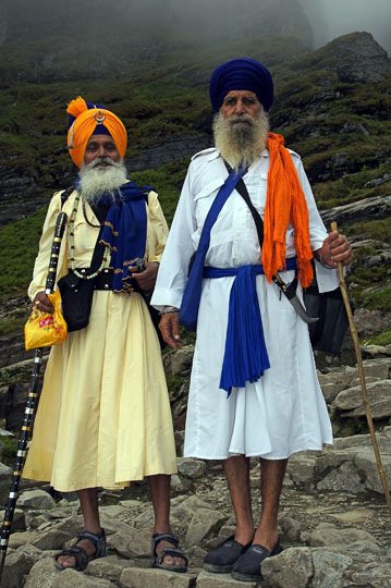 Sikh pilgrims descend from the sacred lake Hemkund, Garhwal Himalayas 2011