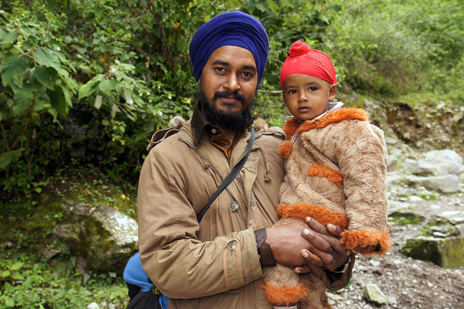 Sikh father and son on pilgrimage to the sacred lake Hemkund, Garhwal Himalayas 2011