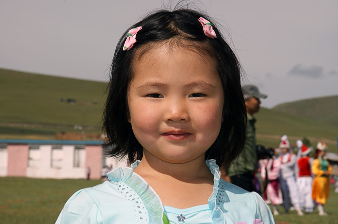 A cute girl watching the Naadam games, Tsetserleg 2010