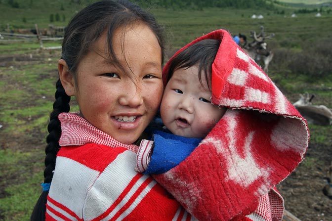 Tsaatan sisters in the East Taiga, North Mongolia 2010