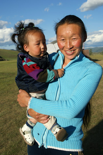 A mother and her child in Naiman Nuur (Navel Eight Lakes) National Park, Orkhon Valley, Central Mongolia 2010