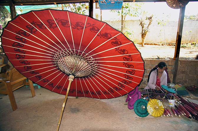 Myanmar Traditional Pathein colorful handmade umbrellas/parasols, Pindaya 2015