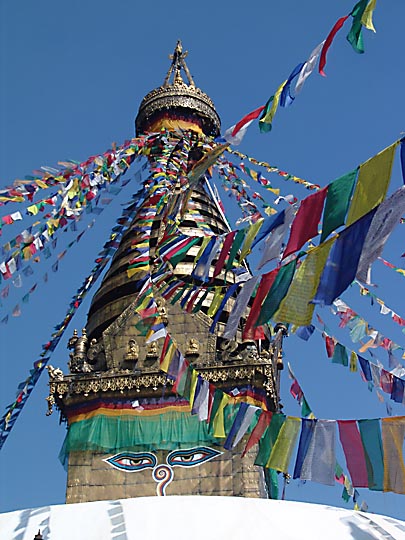Prayer flags, waving from the Swayambhunath Stupa, 2004