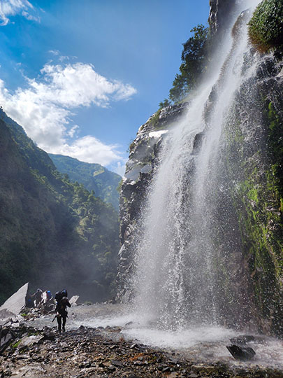 A slashing waterfall en route between Machha Khola and Jagat, 2022