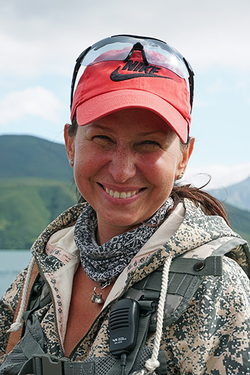 Lana, the bear ranger at the estuary of Khakytsin river to Kuril Lake, 2016