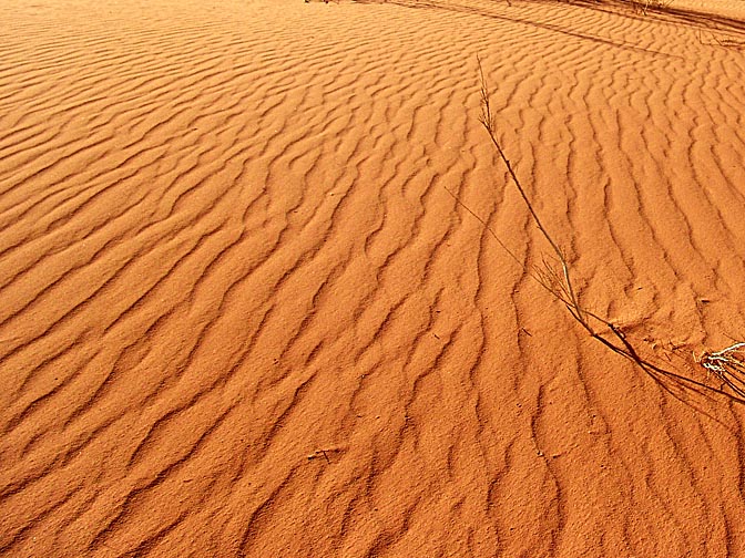 Sand dunes, on the way out of the Rakhabat Canyon, in Jabel Um Ishrin, Wadi Rum, Jordan 2005