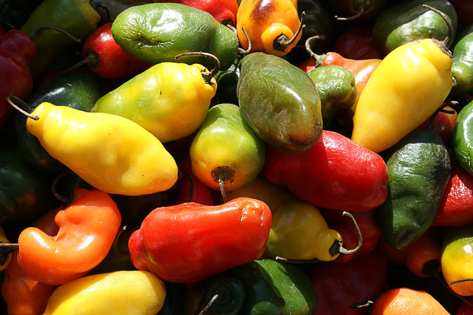 Colorful peppers in Cusco market, Peru 2008