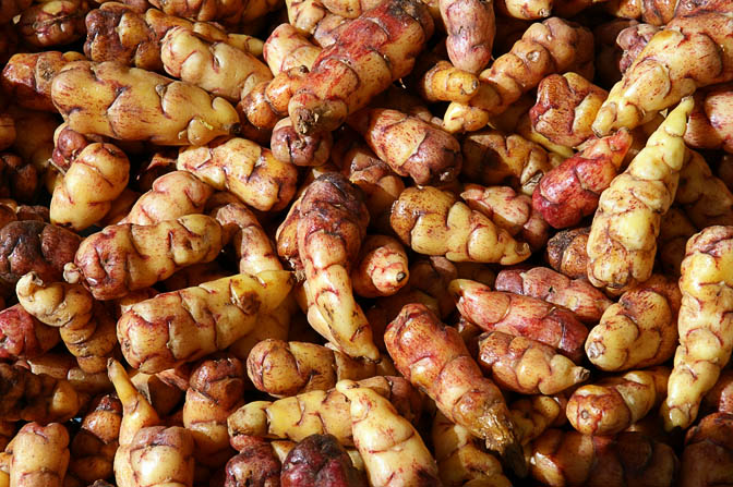 Raw oca tubers in Cusco market, Peru 2008