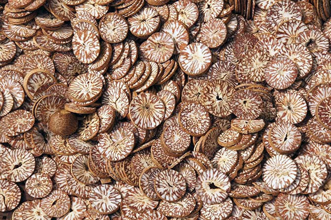 Slices of betel nuts (Areca catechu) in Mandalay market, Myanmar 2015
