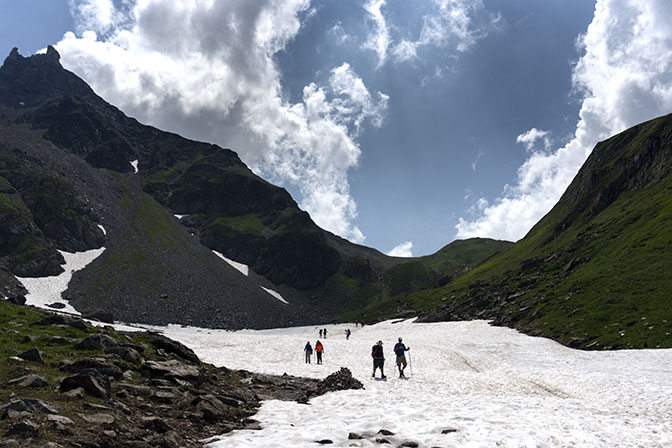 Crossing glacier on the descent from The Col de Bonhomme, France 2018