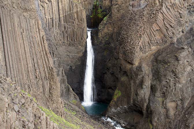 Litlanesfoss waterfall surrounded by basalt columns, River Hengifossa 2012
