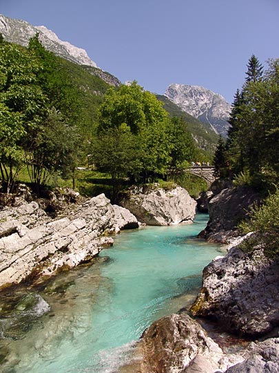 The emerald blue, crystal clear stream of the Soca river, the Soca Trail 2007