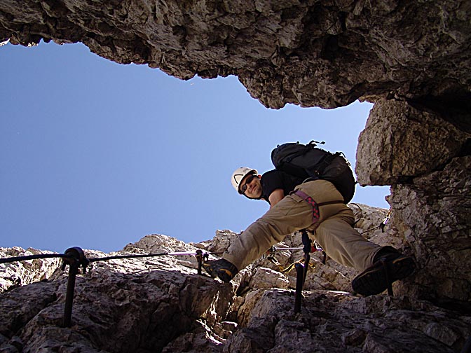 Gaash is pumping adrenaline while climbing 'Via Ferrata' in the karstic Julian Alps, Triglav 2007