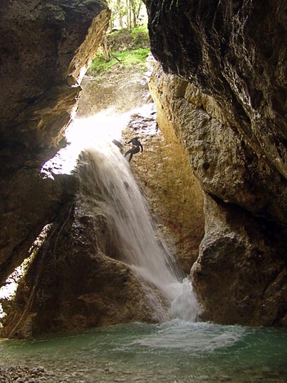 Stimulated canyoning in the countless waterfalls along the Mlinarica River, 2007