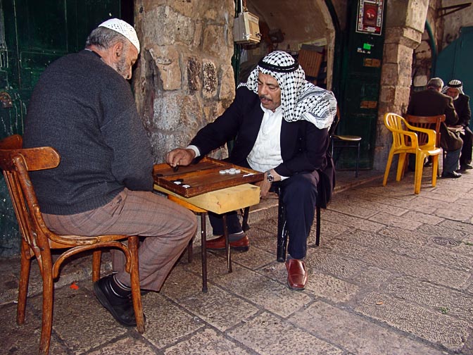 Muslims play Backgammon in the market, The Old City 2006