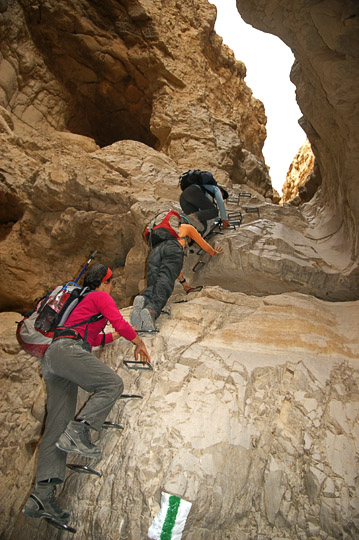 Members of Hug Elad climbing inside Og gorge, 2009