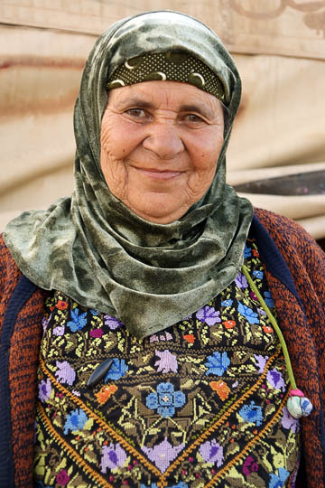 Aliya, a Palestinian, outside her home-tent, Susya 2011