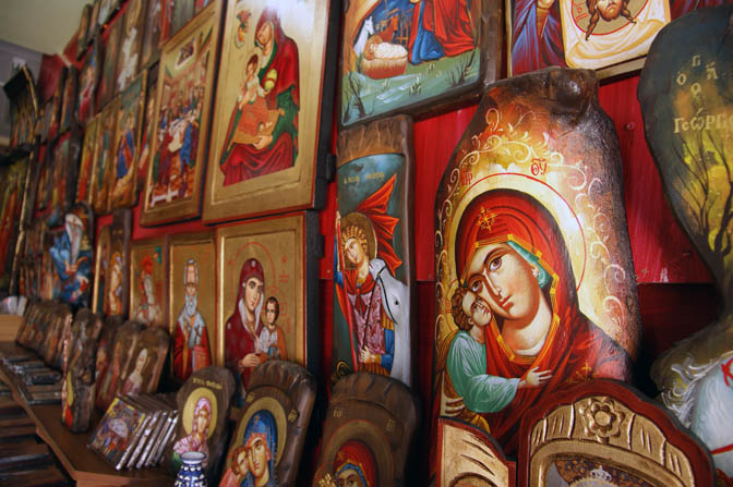 Colorful icons on display in a shop in Kafar Kanna, The Gospel Trail, The Lower Galilee 2011