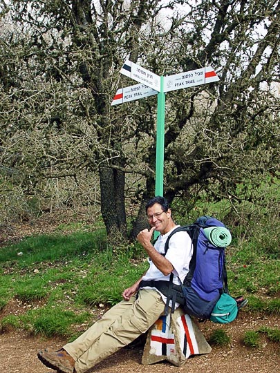 Ya'acov Shkolnik at a trails' intersection on Mount Meiron, The Israel National Trail, The Upper Galilee 2003