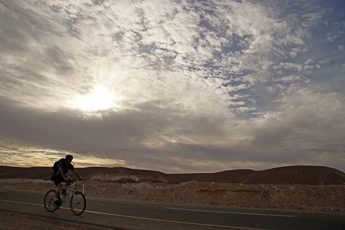 Cycling at sunset close to Shitim, The Israel National Trail 2008