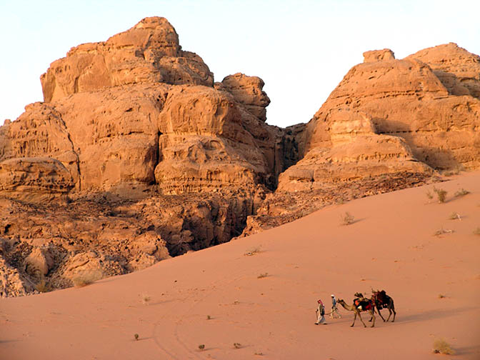 Crossing the sand dunes of Wadi er Raqiya during sunset, 2006