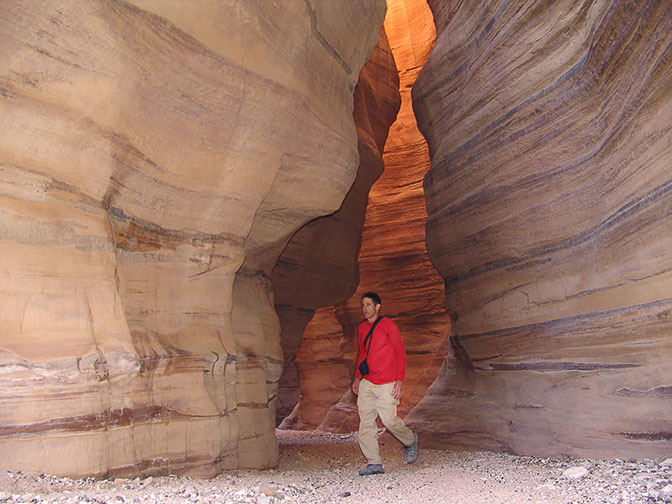 Aviv and the confined light inside the sandstone siq (gorge) of Wadi Aheimir, 2006