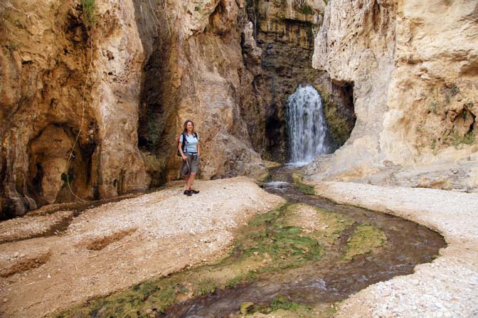 Hidden waterfall in a niche in Wadi Himara, 2012