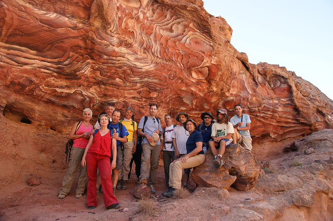 Shapirit group in front of the amazing formations of multicolored sandstone in Wadi Rueiba, 2010