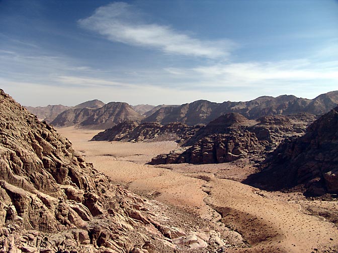 The stunning desertscape east from Jabel Um Adaami, in the far south end of Rum Desert, 2005