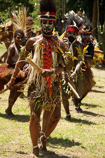 Performers dance in a singsing (cultural show) in Yamok, the Sepik River 2009