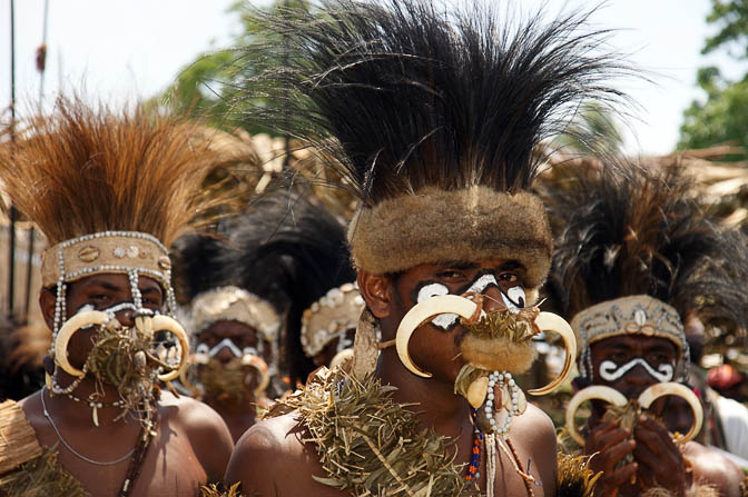 A group of young men from the West New Britain Province, at The Wewak Garamut and Mambu Festival 2009