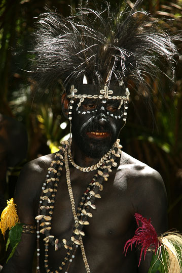 A local man in his traditional attire and makeup, Komoa Village 2009