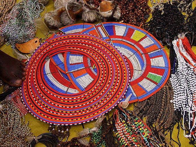 Colorful bead necklaces in the Nairobi market, Kenya 2000
