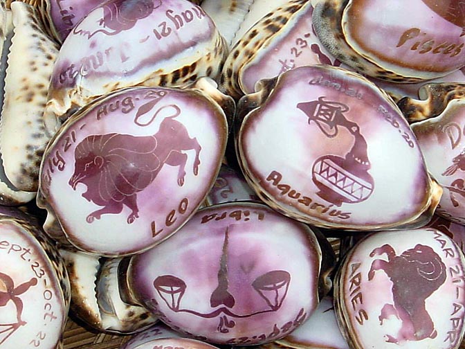 Shells with painted signs of the zodiac near Cape Town, South Africa 2000