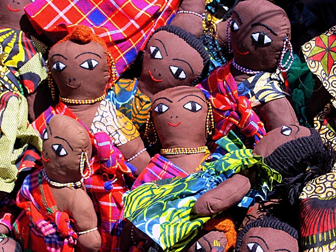 Colorful cloth stuffed dolls in the Nairobi market, Kenya 2000