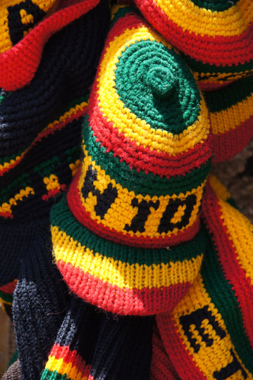 Dreadlock hats (Rasta hats) in Addis Ababa market, Ethiopia 2012