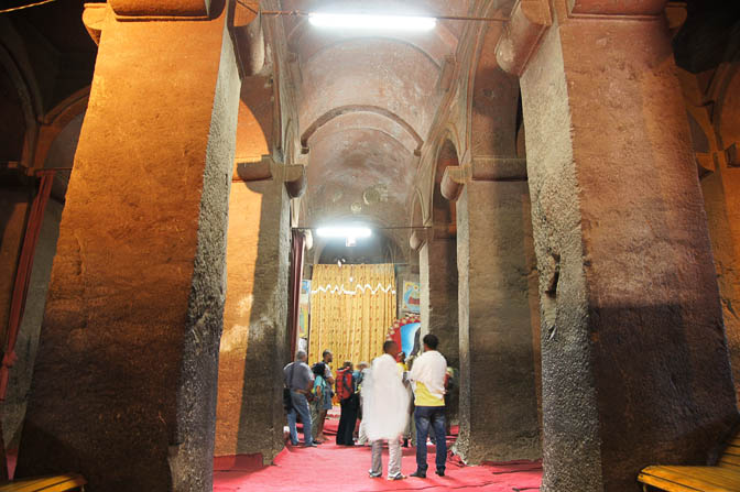 Inside one of many churches hewn into the volcanic rocky hills of Lalibela (Roha), 2012