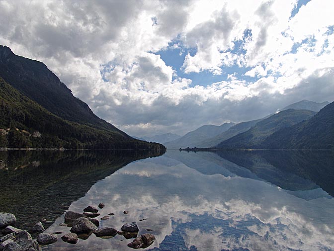 A reflection in Lago Guillelmo, the Rio Negro province, 2004