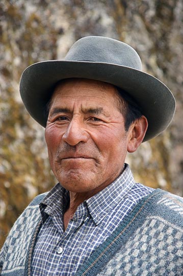 A local nomad man with a hat, Hatun Machay, Cordillera Negra 2008