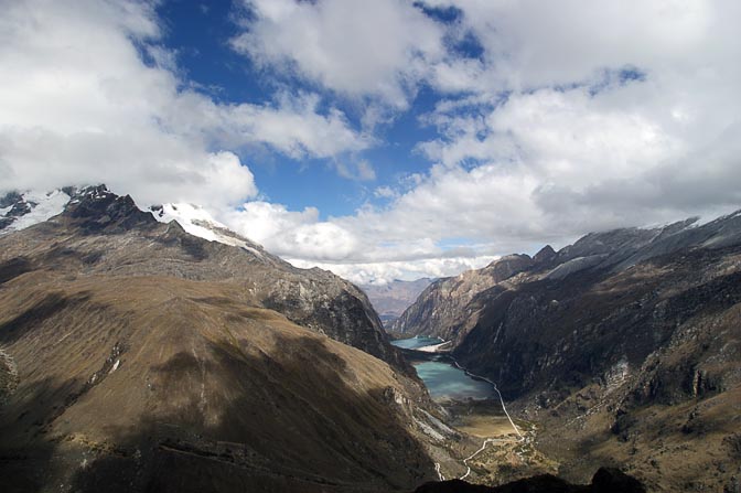 The view of Llanganuco valley and lake from the pass on the way to Laguna 69, Cordillera Blanca 2008