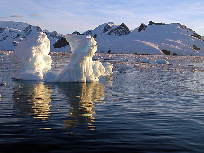 Sculptured icebergs at sunset in Beascochea Bay, 2004