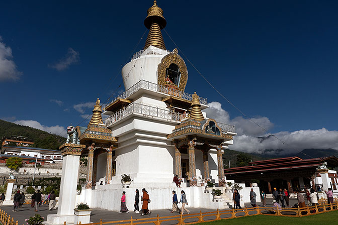 Pilgrims circling The National Memorial Choten, Tibetan style stupa, Thimphu 2018