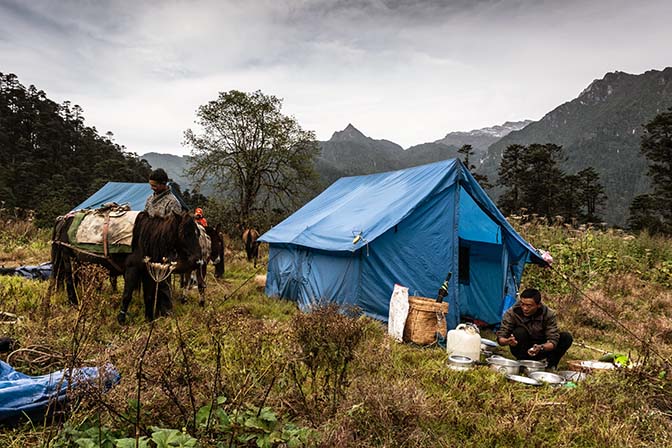 Last camp in the pastureland of Dolam Kencho at an altitude of 3,600m, October 2018